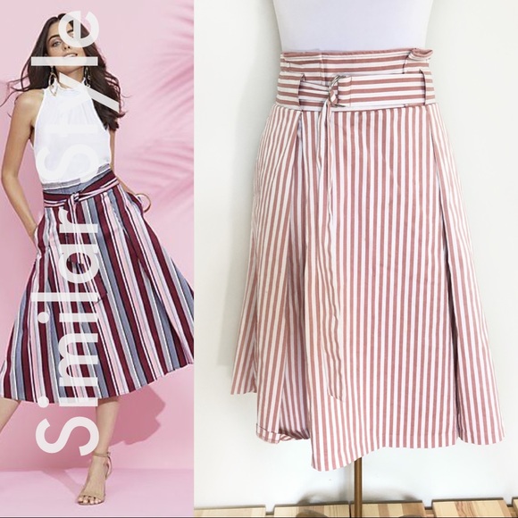 New York & Company Dresses & Skirts - NY&Co Striped High Waist Paper Bag Pleated Stripe